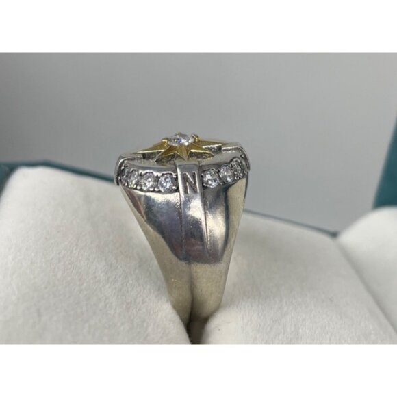 Sterling Silver Nautical North Star Compass Rose Ring S925 CZ Goldtone Accent - Picture 3 of 9